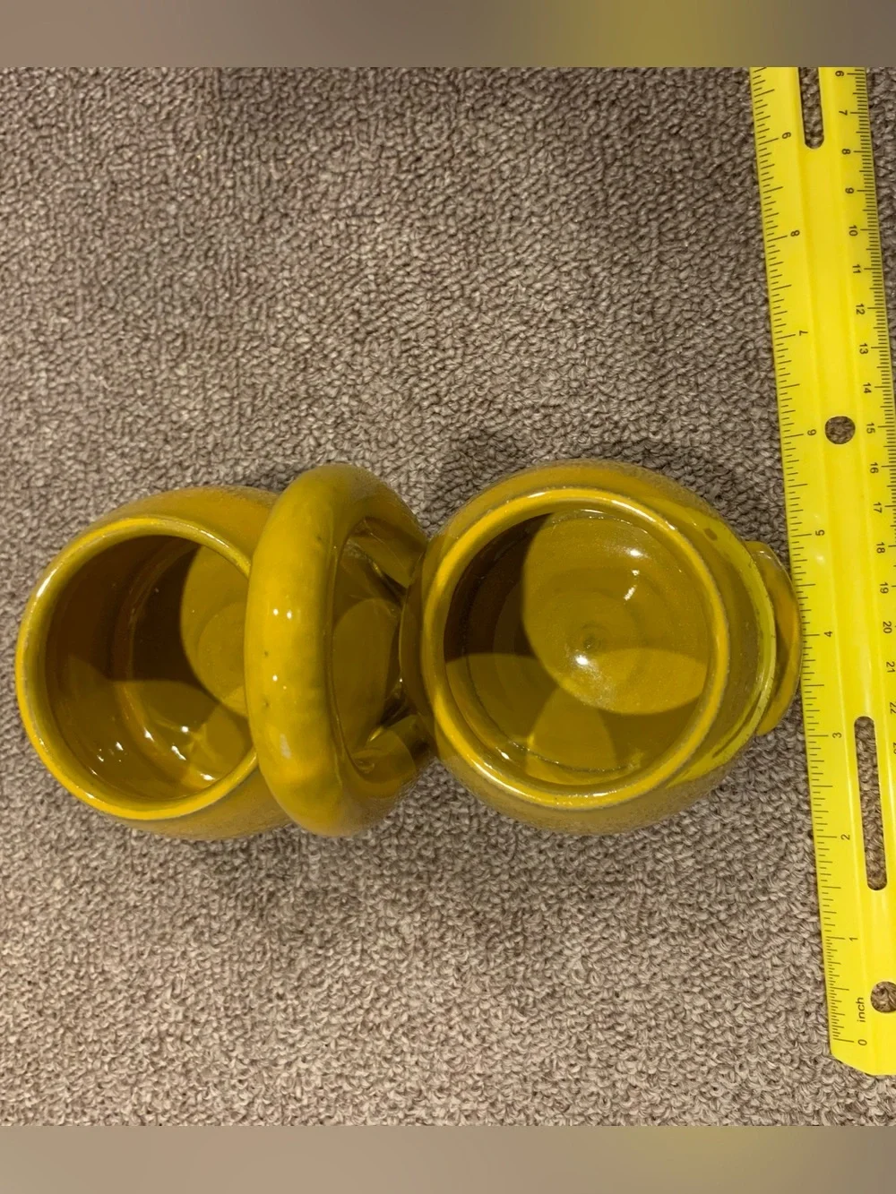 vintage yellow ceramic double-compartment condiment or jam jar